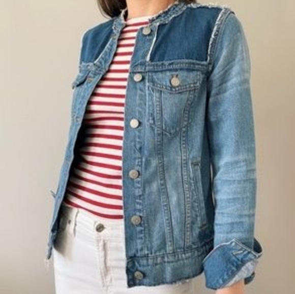 Madewell Thunder Cloud Distressed Collarless Denim Jacket XS - Picture 3 of 8